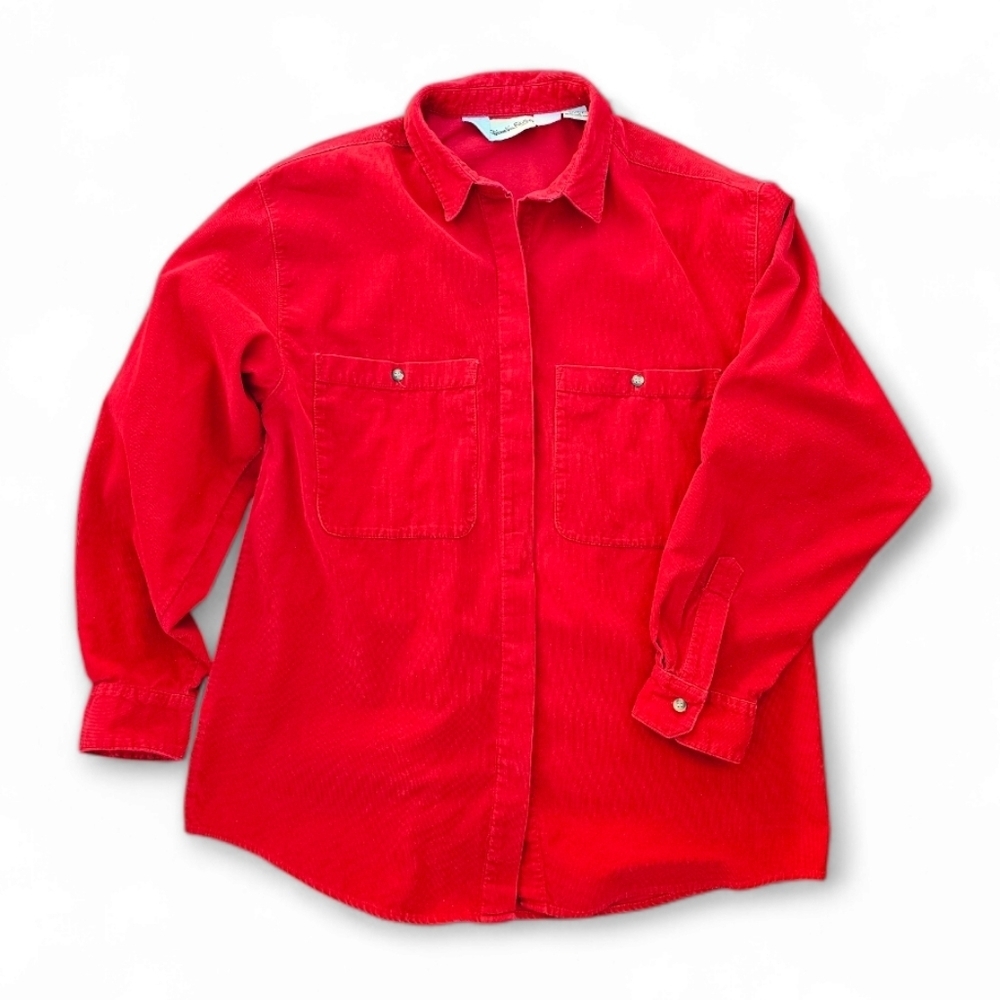 Vintage Diana Von Furstenberg Red Button Down Corduroy Long Sleeve Shirt, Size L